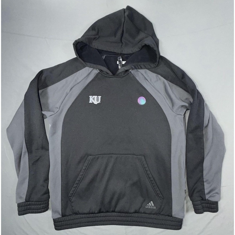 Kansas Jayhawks WBB Team Issued Basketball Hoodie Womens L Gray Adidas